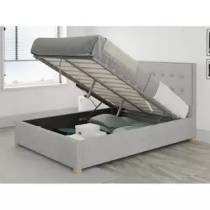 Image of Presley Ottoman Upholstered Bed, Pure Pastel Cotton, Storm - Ottoman Bed Size Single (90x190)