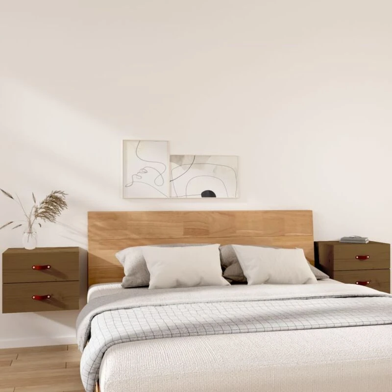 Image of Vidaxl Wall-mounted Bedside Cabinets 2 Pcs Honey Brown 50X36X40 Cm, Brown 820983
