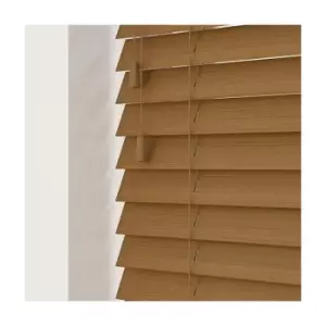 Image of Newedgeblinds - 100cm Truffle Faux Wood Venetian Blind With Strings (50mm Slats) Blind With Strings (50mm Slats)