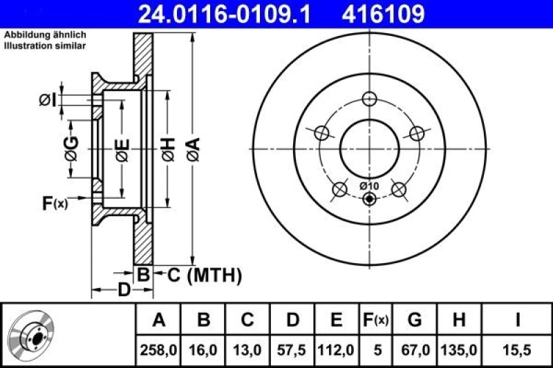 Image of ATE 24.0116-0109.1 Brake disc solid Brake Disc (82)