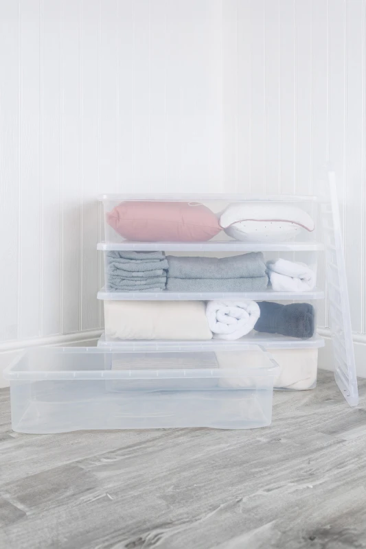 Image of Wham Crystal 5x 42L U/Bed Stackable Plastic Storage Organiser Box and Lid Clear