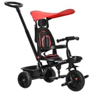 image of Homcom Four-in-one Baby Tricycle With Adjustable Canopy - Red