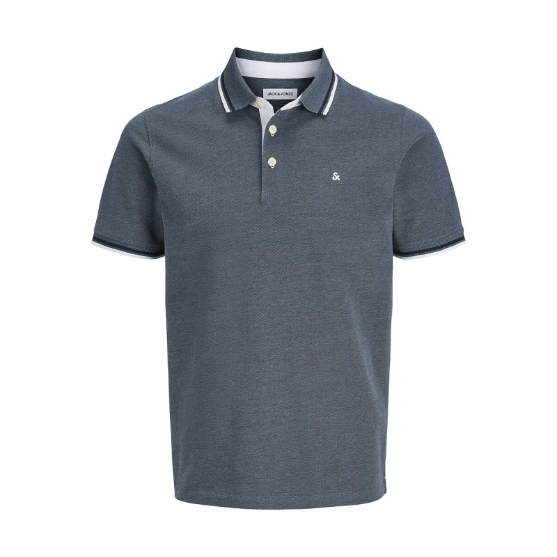 Image of jack & jones Cotton Pique Polo Shirt with Short Sleeves Indigo Blue Cotton XS