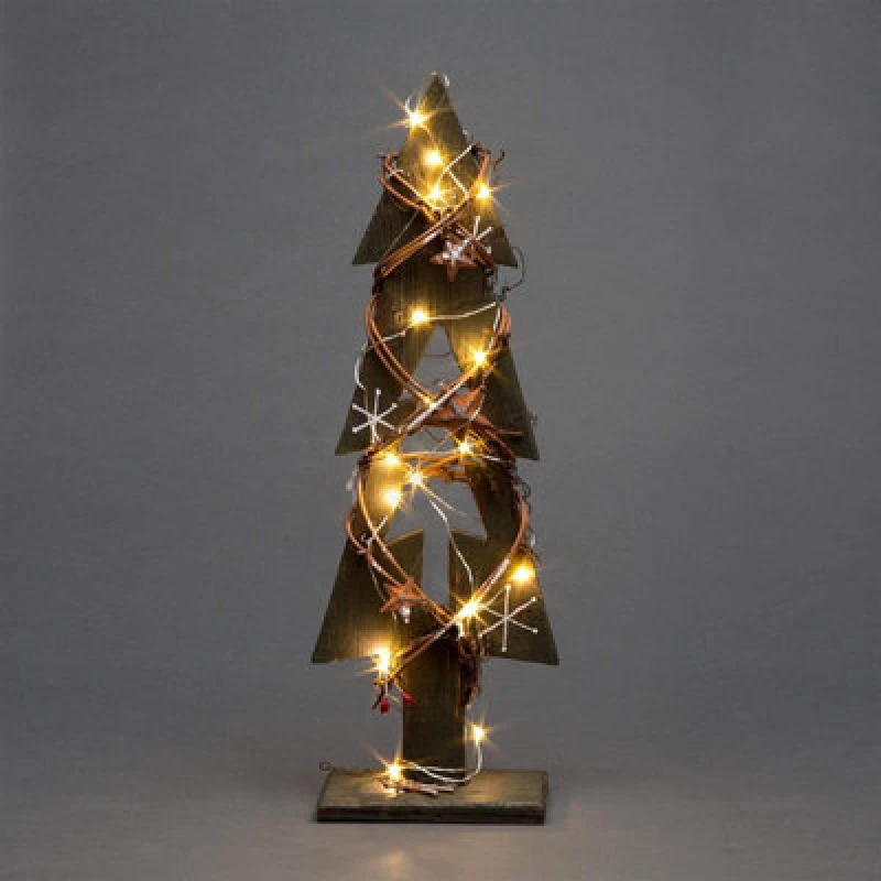 Image of Shatchi 30cm Green Tree Wooden LED Tree Tabletop Centrepiece Christmas Holiday Home decoration with 20 Warm white LEDs Green Tree Brown