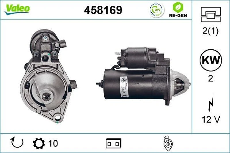Image of VALEO 458169 Starter motor 2kW, 12V, Number of Teeth: 10 Starter (2)