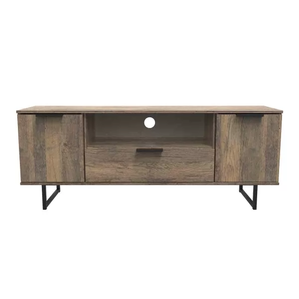 image of Welcome Furniture Ready Assembled Hong Kong G 2 Door 1 Drawer Wide TV Unit In Vintage Oak