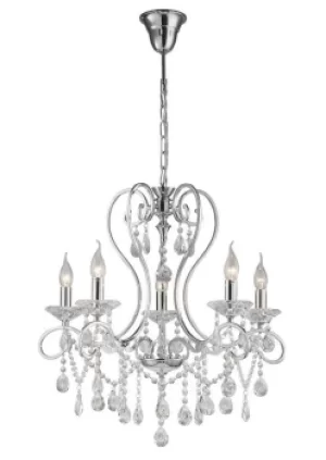 image of Vela Ceiling Pendant Chandelier 5 Light Polished Chrome, Crystal