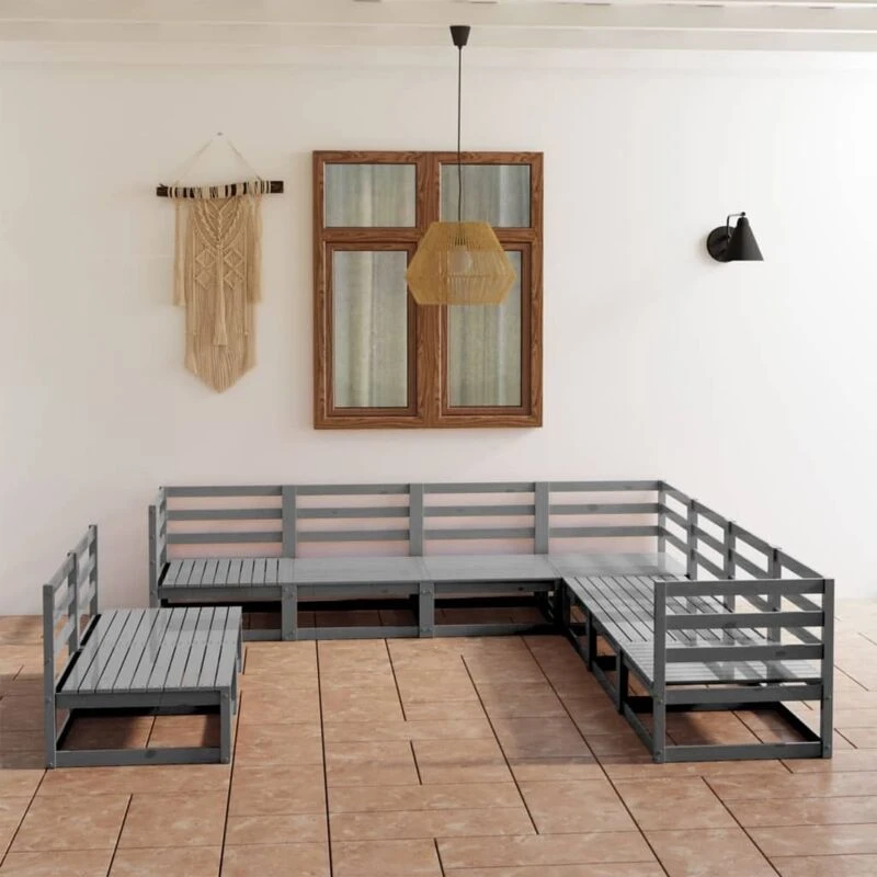 Image of VIDAXL 9 Piece Garden Lounge Set Grey Solid Pinewood Vidaxl 8720286469590