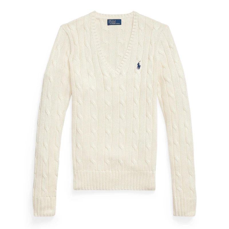 Image of Polo Ralph Lauren Womens Cable-Knit V-neck Jumper Cream female 12 (M)