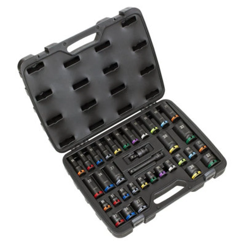 Image of Sealey 34 Piece 1/2" Drive Lock On Hexagon Impact Socket Set AK5636M Drive: 1/2"