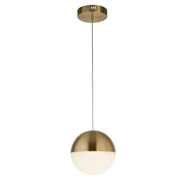 image of Marbles LED Pendant Satin Brass, Crushed Ice Shade