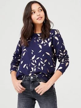 image of Oasis Foil Feather Sweater - Navy, Size S, Women