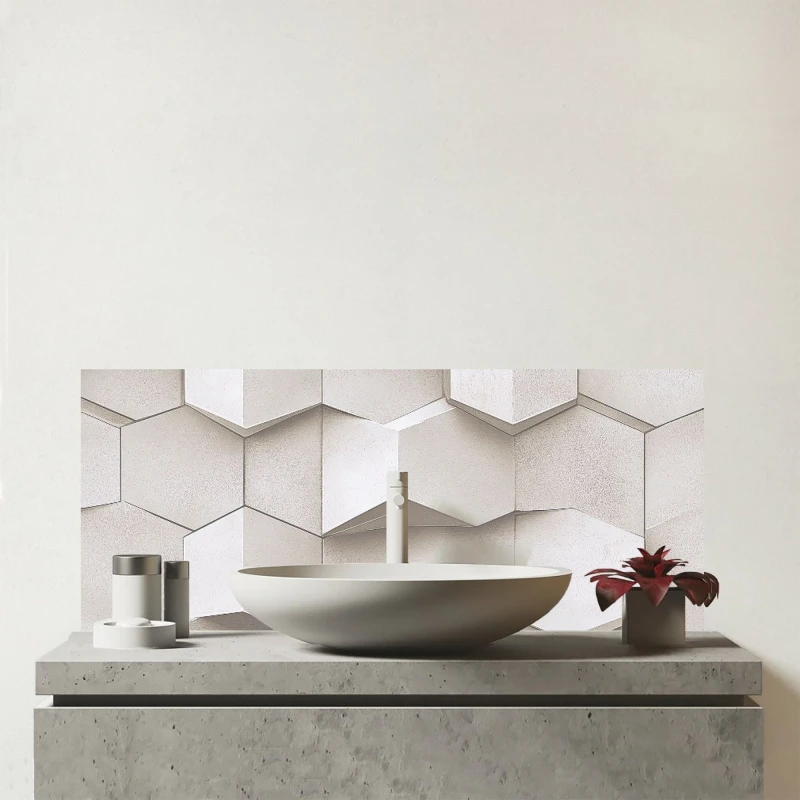 Image of Warren Reed - Designer Light Dove Grey Geometric Glass Bathroom Splashback Grey Unisex