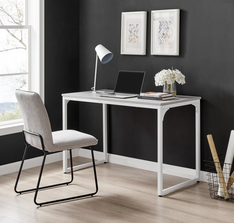 Image of FurnitureboxUK FurnitureboxUK Kendrick 120cm Melamine Coated Home Office Computer Desk with White Legs in Grey Grey One Size Unisex 5056542692185