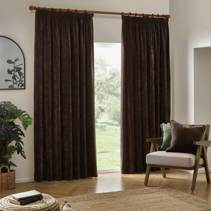 Image of Yard Yard Chenille Fully Lined Pencil Pleat Curtains - 229x183cm