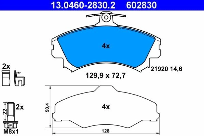 Image of ATE 13.0460-2830.2 Brake pad set with acoustic wear warning, with accessories, with brake caliper screws Brake Pad Set,disc brake (402)