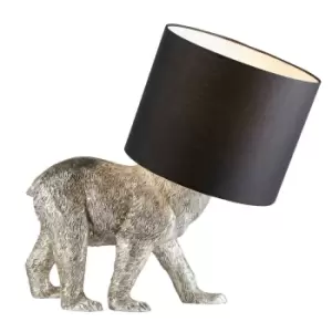 Image of Barack Bear Base & Shade Table Lamp Vintage Silver Paint & Black Fabric