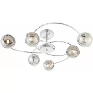 image of Semi Flush Ceiling Light Chrome & Mirror Glass Shade 6x Lamp Hanging Pendant