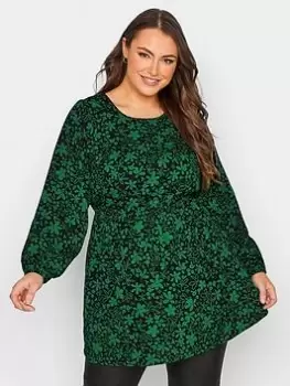 Image of Yours Balloon Sleeve Top Black Floral, Black, Size 16, Women