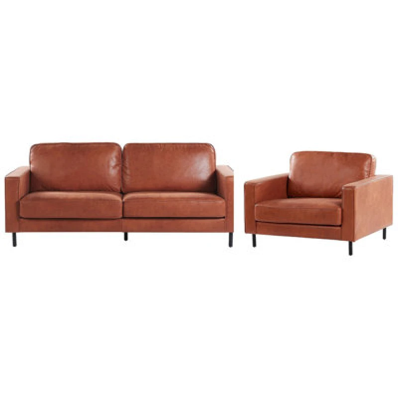 Image of Beliani Living Room Set 4 Seater Savalen Faux Leather Golden Brown
