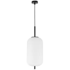 Image of Kenora 22cm Globe Pendant Ceiling Light Black Metal, Opal Glass LED E27 - Merano