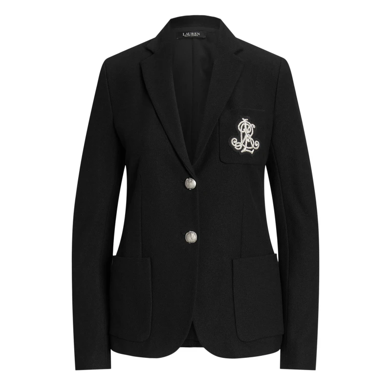 Image of Lauren by Ralph Lauren Womens Anfisa Cotton Long Sleeve Monogram Blazer Polo Black female 10 (S)