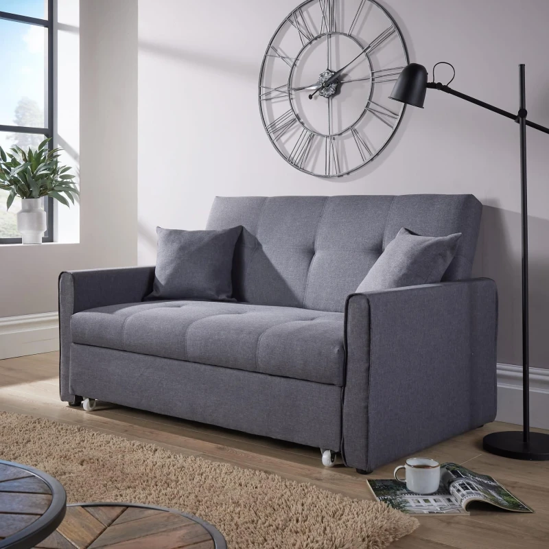 Image of Home Source Charleston 2 Seater Linen Dark Grey Double Sofa Bed