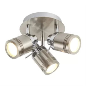 image of Samson 3 Light Bathroom Ceiling Spotlight Satin Silver IP44, GU10