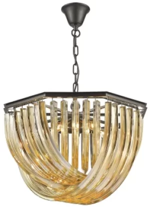 image of Spring 5 Light Ceiling Pendant Black Chrome, Champagne gold with Crystals, E14