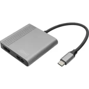 Image of Digitus DA-70828 HDMI / USB-C Adapter [1x USB-C - 2x HDMI socket] Black Shielded, Round 0.18 m