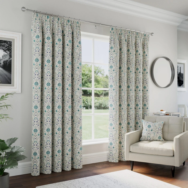 Image of Enhanced Living 100% Blackout Floral Thermal Pair of Curtains Tape Top Header Curtains for Living Rooms and Bedrooms Blue