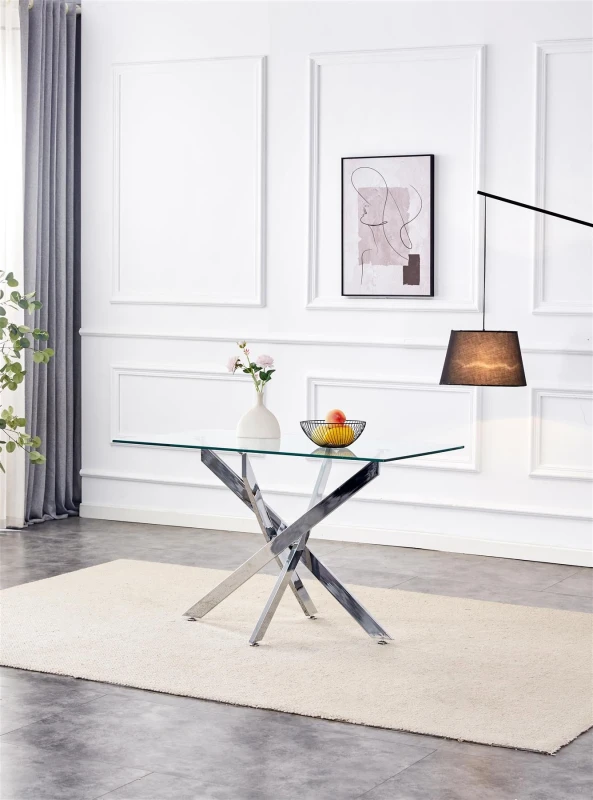 Image of KOSY KOALA KOSY KOALA Glass Dining Table with Chrome legs, Rectangle, Living / Dining Room in Clear Clear One Size Unisex 5061055341529
