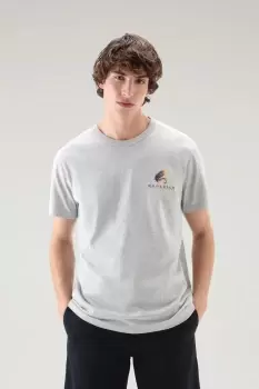 Image of Woolrich Men Lakeside T-Shirt in Pure Cotton Jersey with Back Print Grey Size L