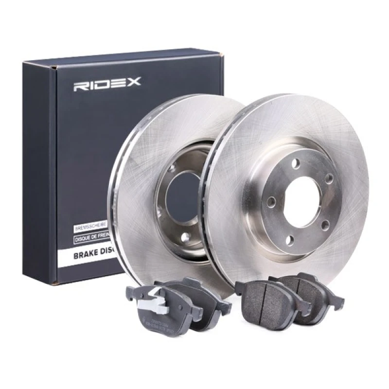 Image of RIDEX 3405B0151 Brake disc and pads set Front Axle, Brake Disc Type: Vented, excl. wear warning contact Brake Set,disc brakes (3405)