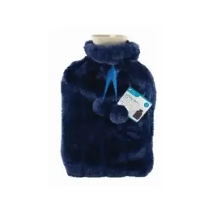 image of Ashley 2L Hot Water Bottle With Plush Faux Fur Cover, Dark Blue