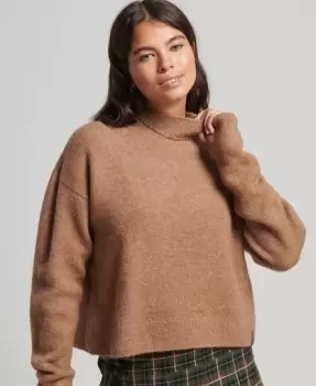 image of Superdry Womens Vintage Essential Mock Neck Jumper Brown / Mink - Size: 12