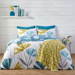 Image of Alma Abstract Floral Print Soft Touch Fleece Throw, Ochre, 120 x 150 Cm - Fusion