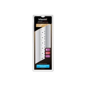 image of Infapower 6 Socket with Individual Switches 13amp Extension Lead White - 2m UK Plug