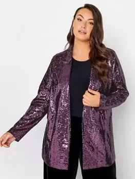 image of Yours Yours Berry Sequin E2E Blazer, Purple, Size 14, Women