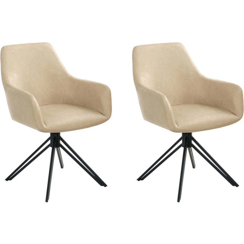 Image of Beliani Set Of 2 Dining Chairs Sansarc Faux Leather Beige