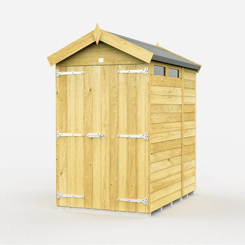 Image of Buttercup Farm 4 x 6 Feet Apex Security Shed - Double Door - L187 x W118 x H217cm in Brown Brown Unisex