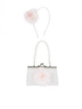 image of Monsoon Girls Chrissy Flower Mini Bag & Hair Band Set - Pink