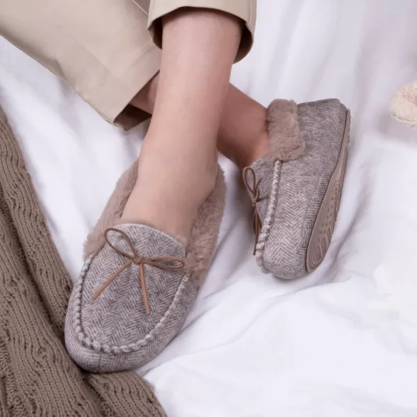 image of Isotoner Herringbone Velour Moccasin Beige