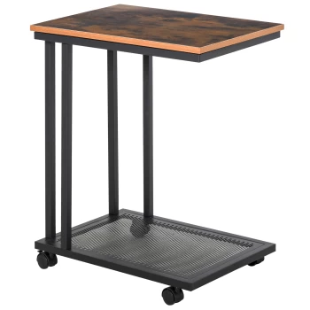 Image of HOMCOM Mobile Sofa Side End Coffee Table Coffee Table Laptop Stand Metal Frame Rolling Castors Storage Wooden Trolly AOSOM UK