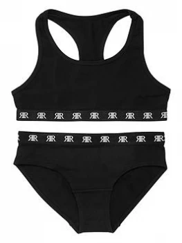 Image of River Island 2 Piece Racer Crop Top Briefs Set Black Size 9-10 Years Girls