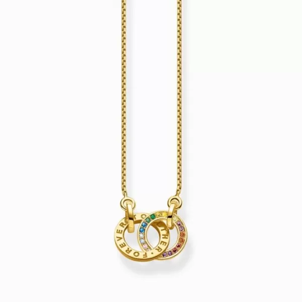 image of Sterling Silver Gold Plated Together Forever Colourful Stones Necklace KE1488-996-7