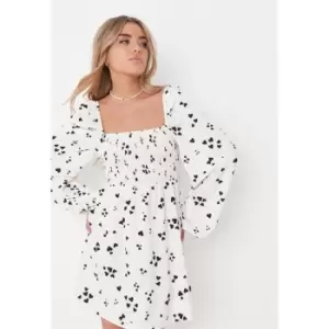 Missguided Shirred Front Smock Dress Heart Polka - White