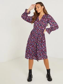 Quiz Multicoloured Floral Wrap Midi Dress - 8