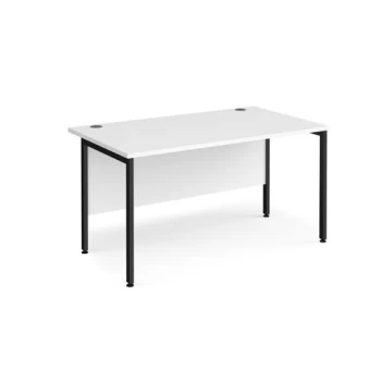 image of Office Desk 1400mm Rectangular Desk With H-Frame Leg White Tops With Black Frames 800mm Depth Maestro 25