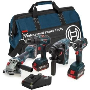 Image of Bosch BAG+4 LS GSB 18v Cordless 4 Piece Brushless Power Tool Kit 3 x 4ah Li-ion Charger Bag
